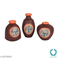 Vase Earthen Miniatures Brown Warli (So3) 2.6/3/2.4 Material: Handicraft Pack: Pack of 3